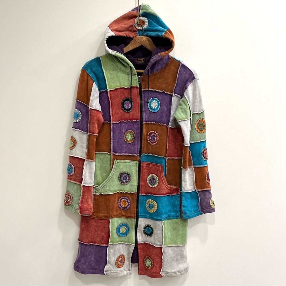 Rising International Multicolor Patchwork Hooded … - image 3